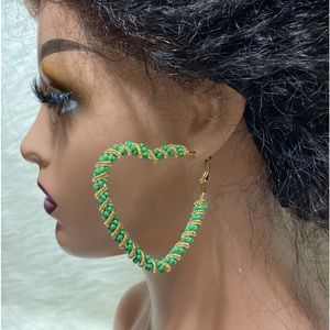 Sassy Green & Gold Tone Hoop Earrings